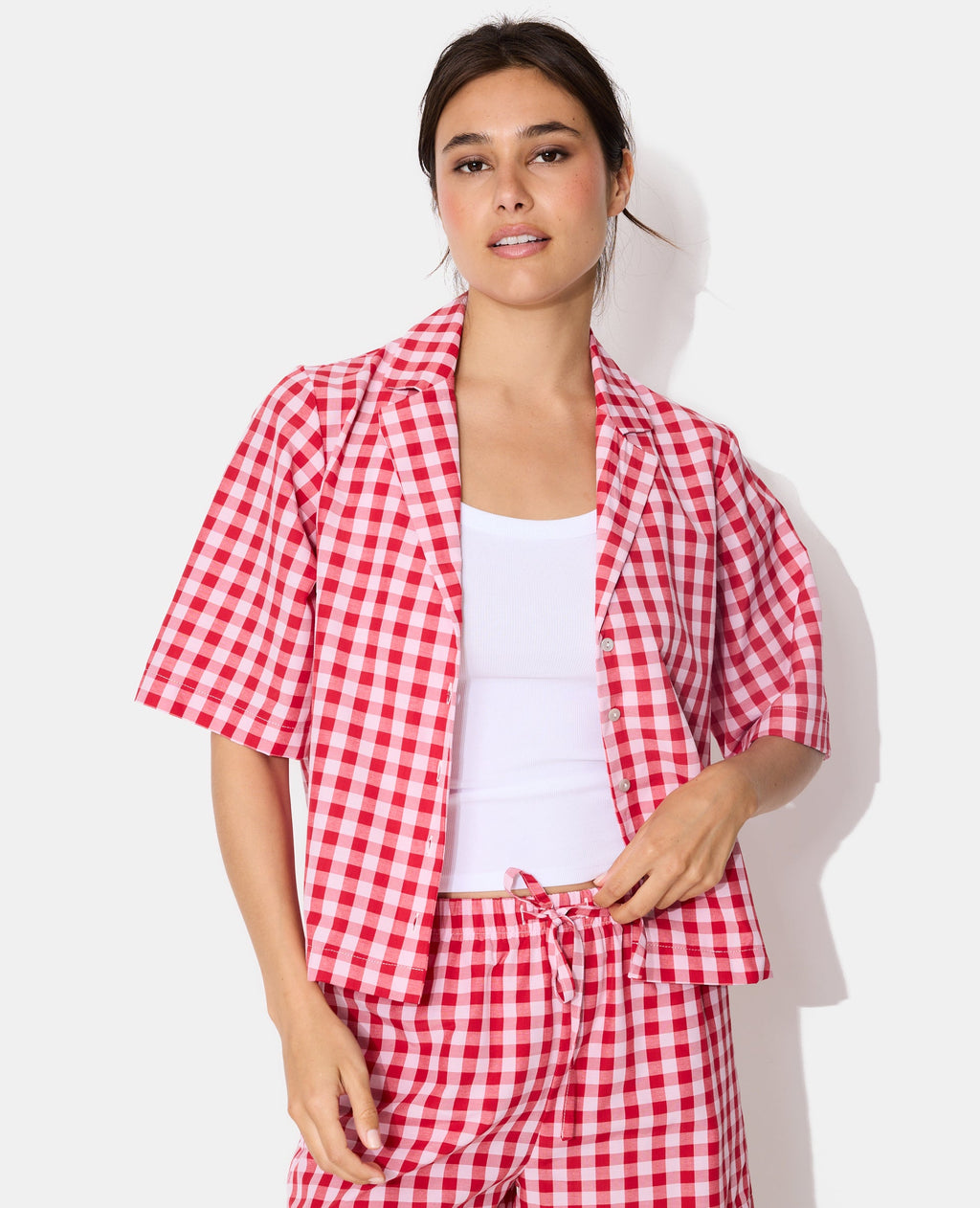 Haut de pyjama chemisette motif vichy