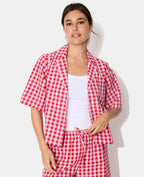 Haut de pyjama chemisette motif vichy