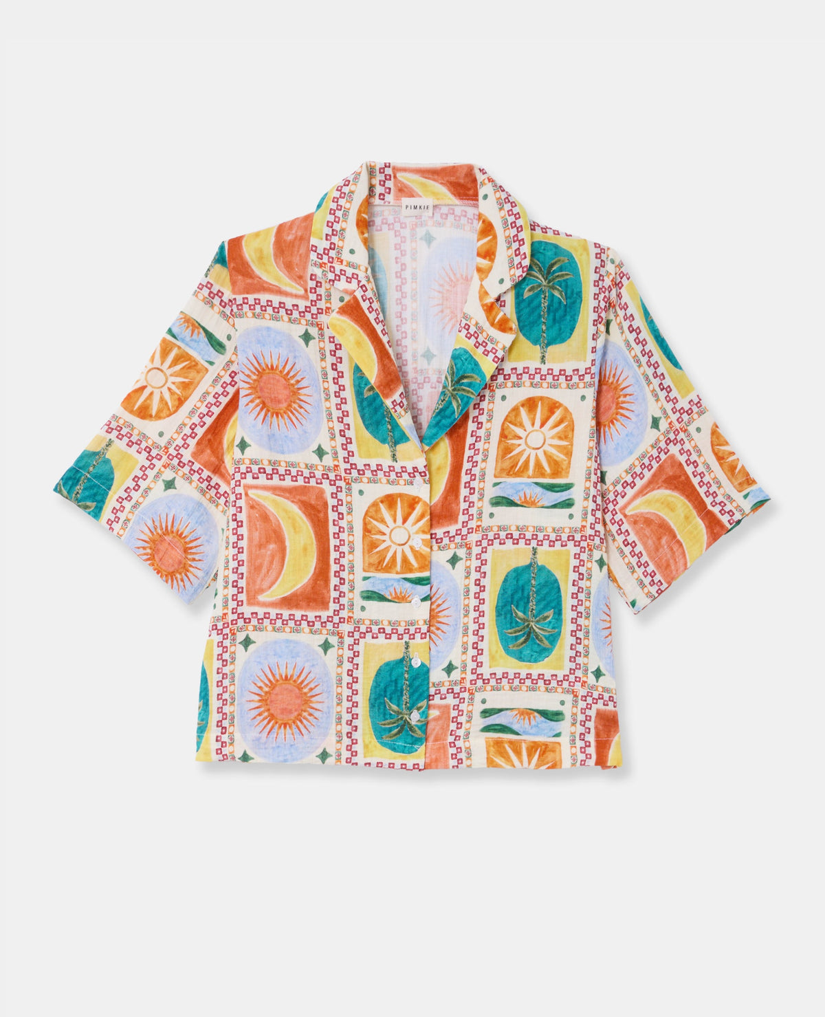 Chemise manches courtes motif soleils et lunes