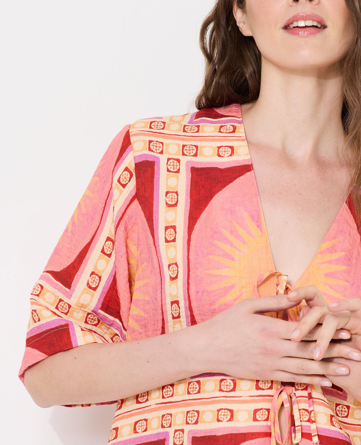 Chemise manches courtes motif soleils