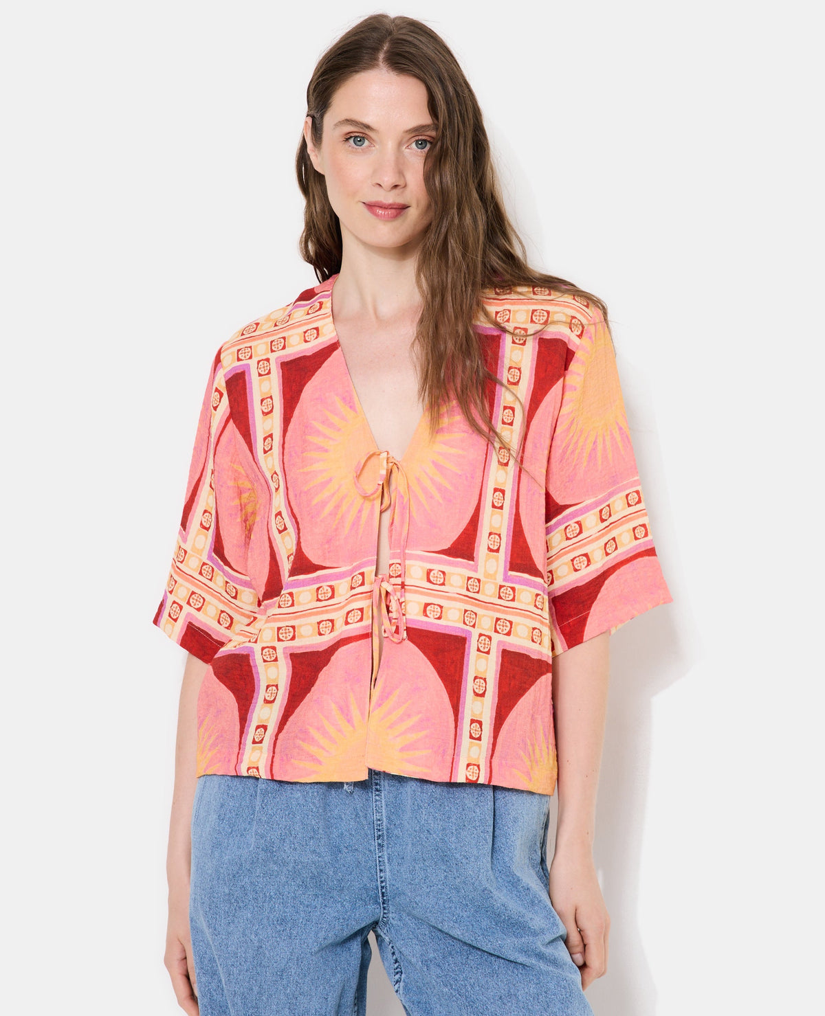 Chemise manches courtes motif soleils