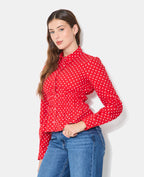 Chemise cintrée à pois avec taille élastiquée
