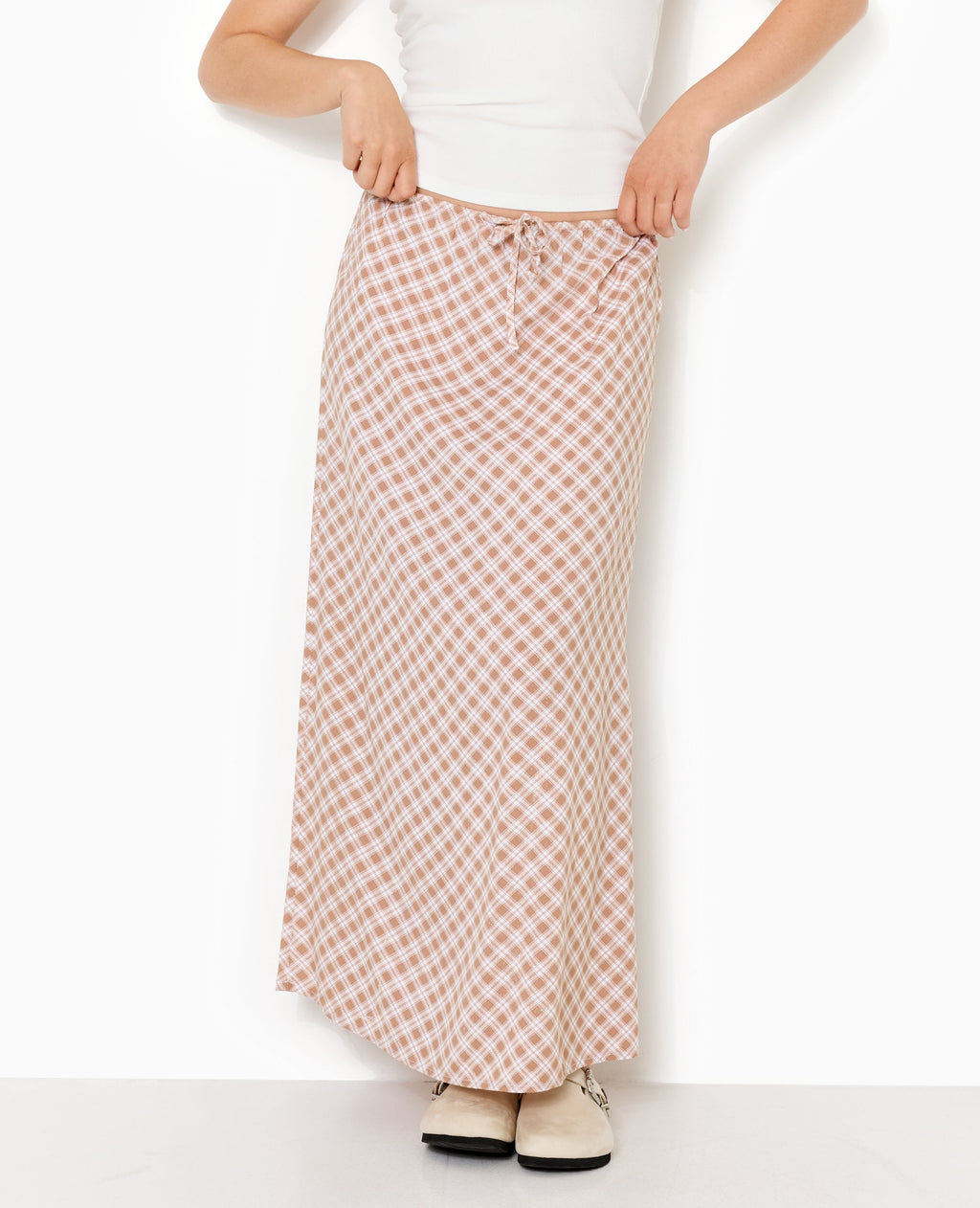 Jupe longue ceinture élastiquée motif carreaux
