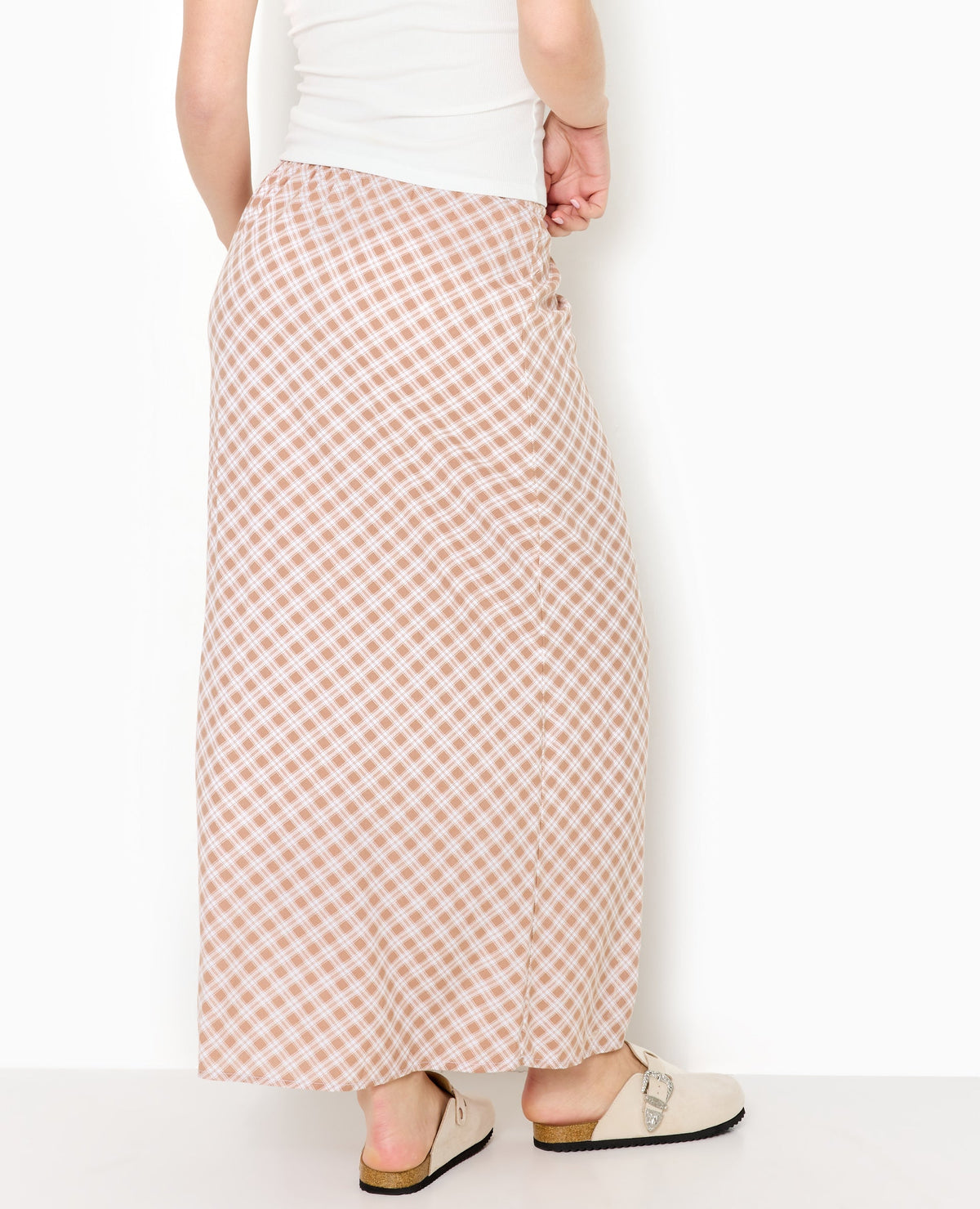 Jupe longue ceinture élastiquée motif carreaux