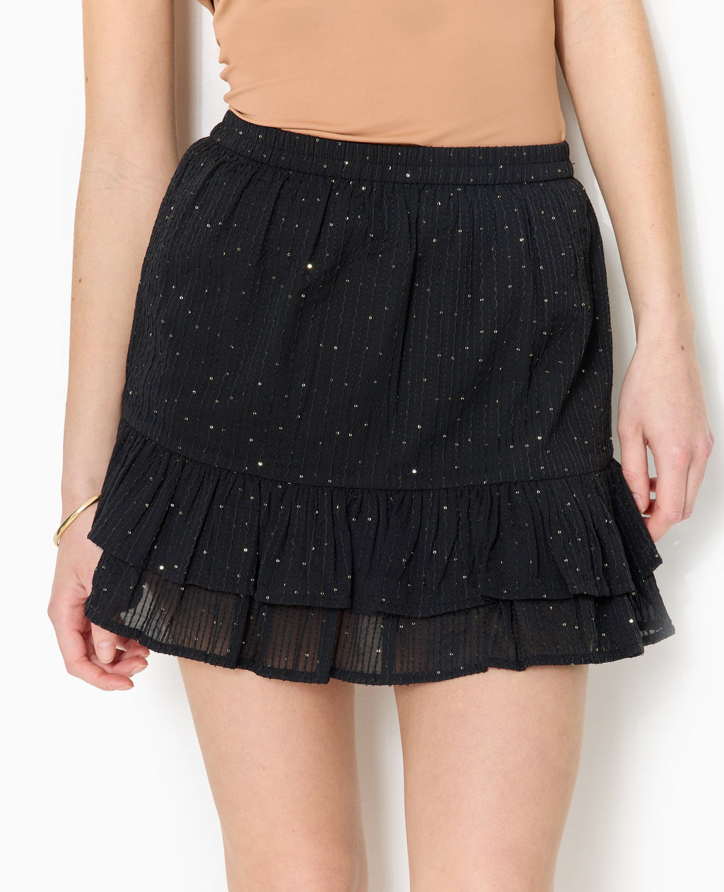 Jupe courte à volants avec mini sequins