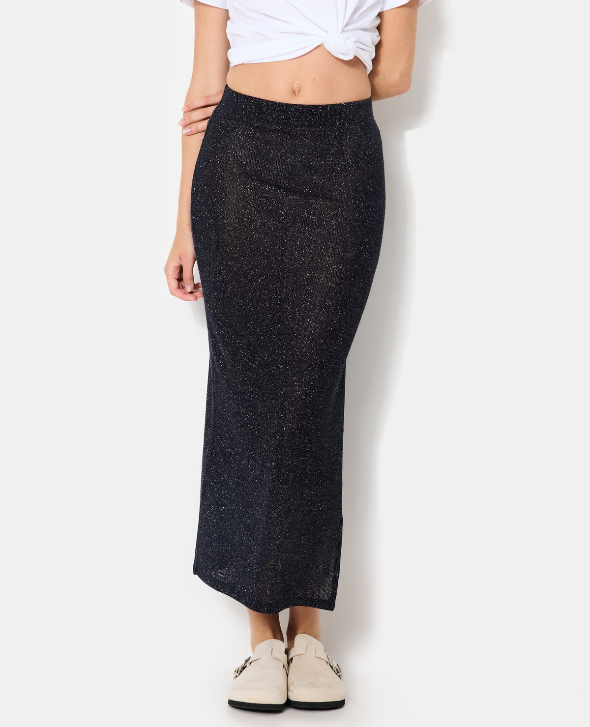 Jupe longue en maille avec fils lurex