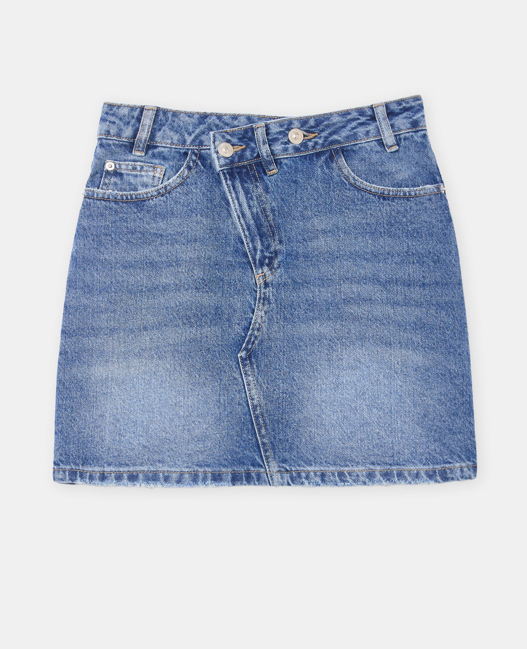 Jupe courte en jean avec bouton décalé