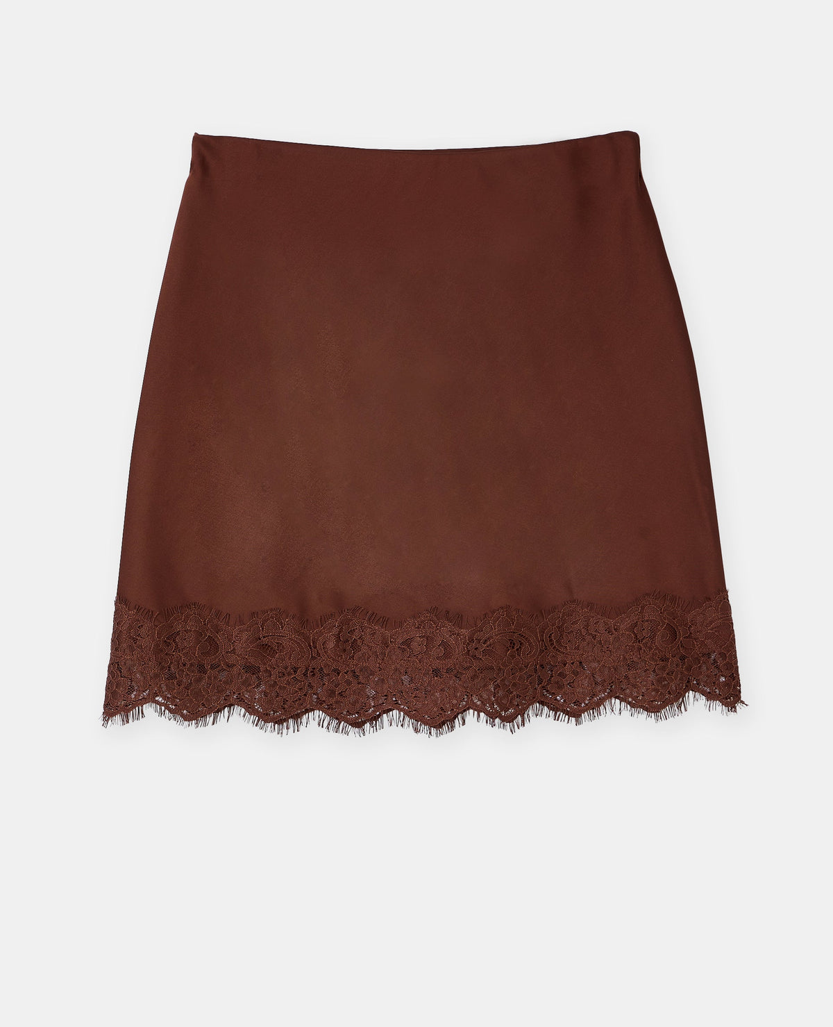 Jupe courte en satin avec galon dentelle