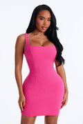 Mini-robe Tara côtelée à encolure carrée - Fuchsia