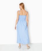 Robe longue avec smocks motif rayures