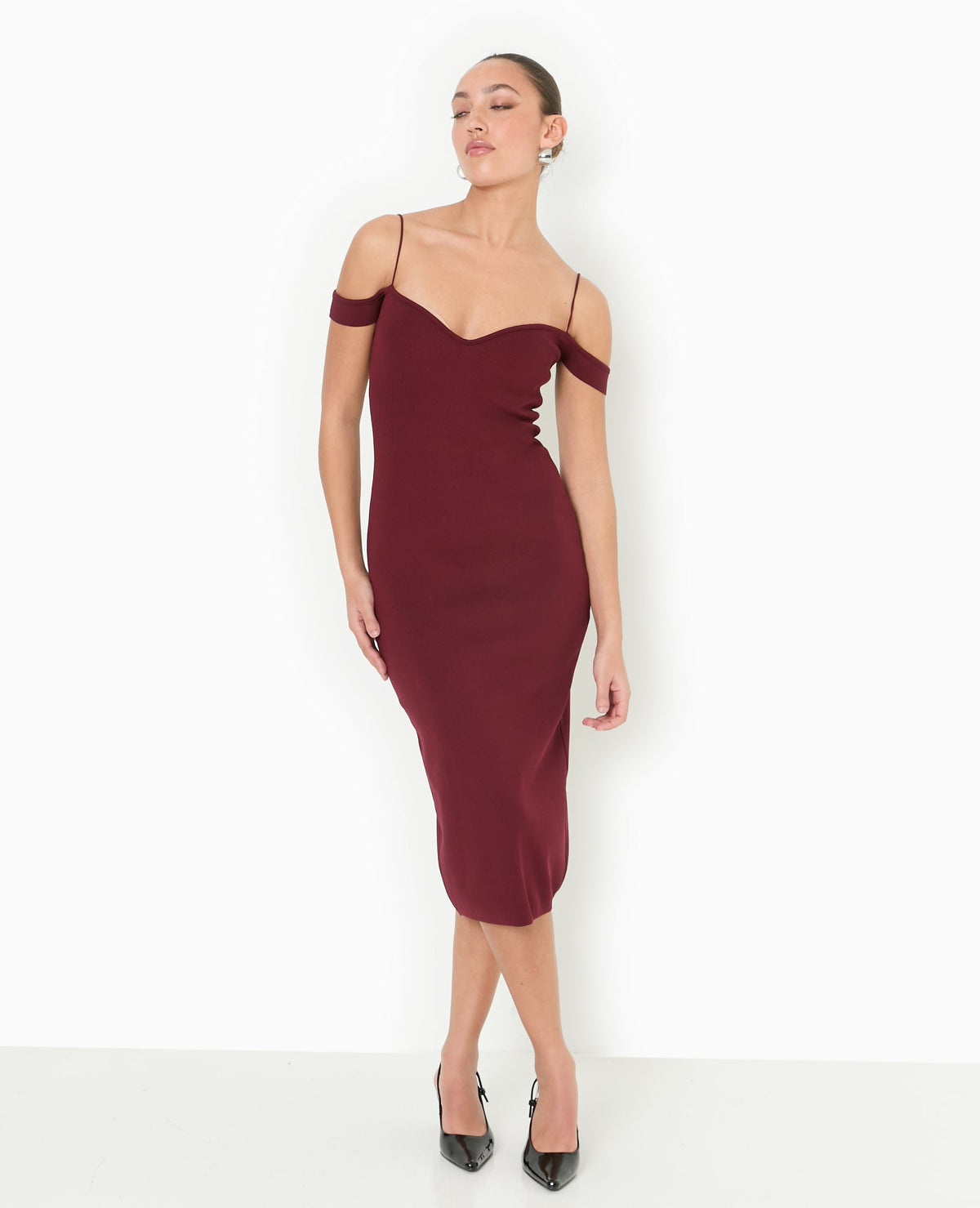 Robe en maille encolure Bardot