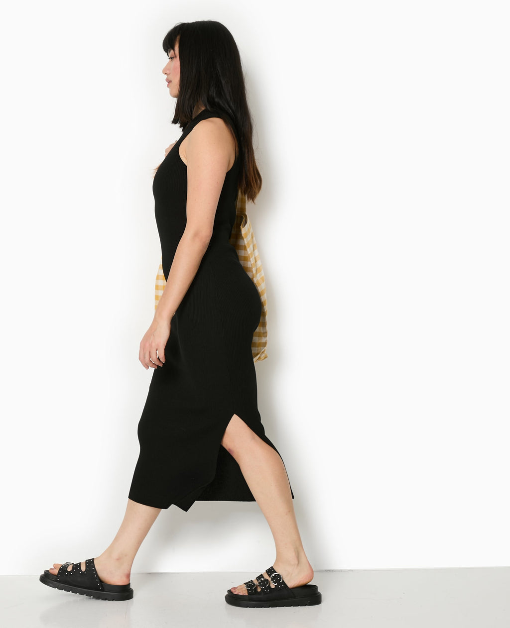 Robe longue et moulante en maille côtelée