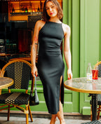 Robe longue à bretelles avec fente