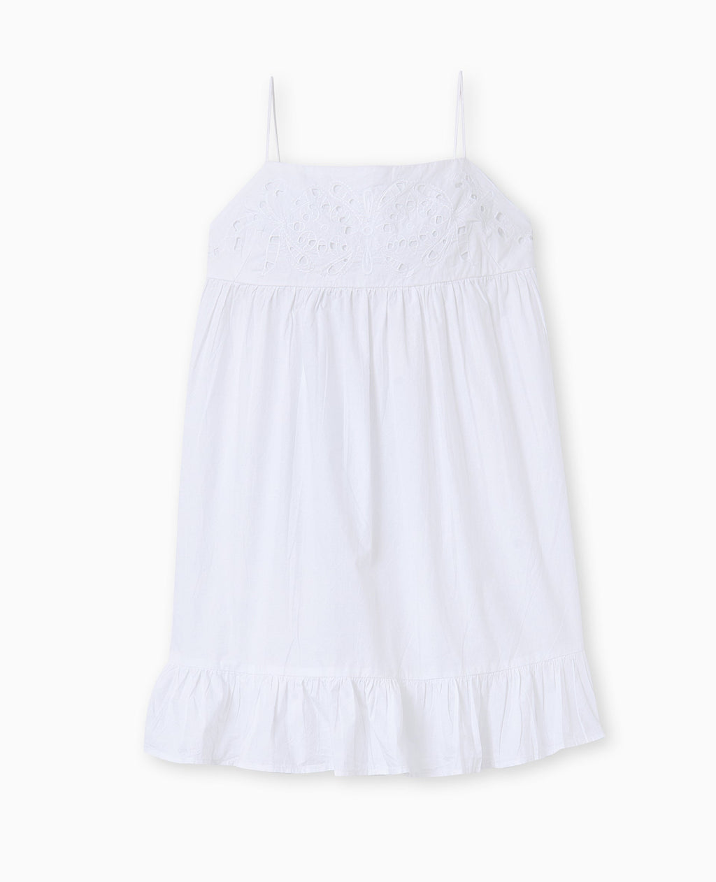 Robe courte à bretelles avec dentelle et volant