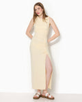 Robe longue avec liens coulissés et fronces