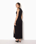 Robe longue avec liens coulissés et fronces