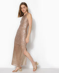 Robe longue en maille ajourée avec sequins