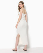 Robe longue bustier en maille côtelée