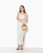 Robe longue bustier en maille côtelée