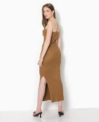 Robe longue bustier en maille côtelée