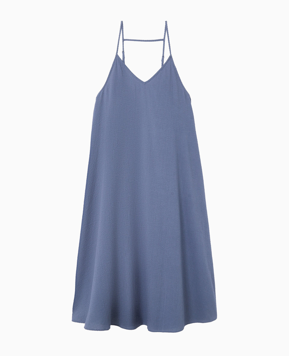 Robe longue en tissu gaufré et rayé