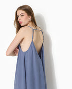 Robe longue en tissu gaufré et rayé