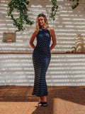 Robe longue dos-nu motif pois