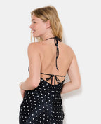 Robe longue dos-nu motif pois