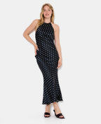 Robe longue dos-nu motif pois