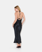 Robe longue dos-nu motif pois