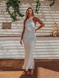 Robe longue dos-nu motif pois