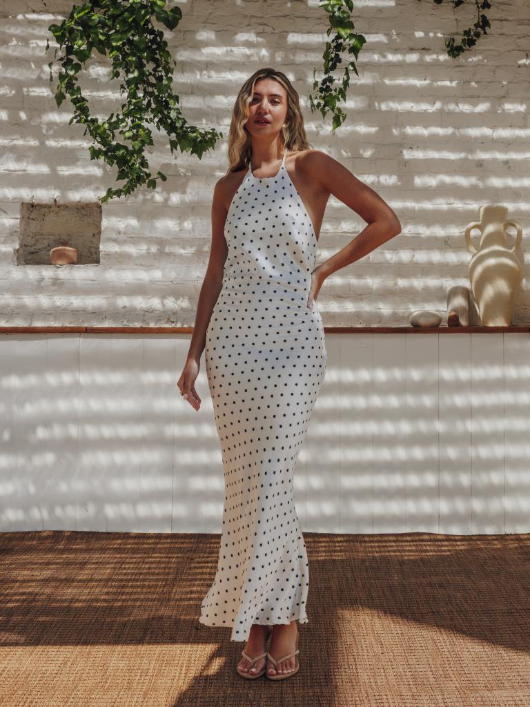 Robe longue dos-nu motif pois