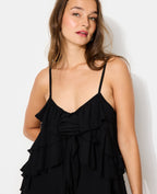Robe courte en voile avec volants et fleur