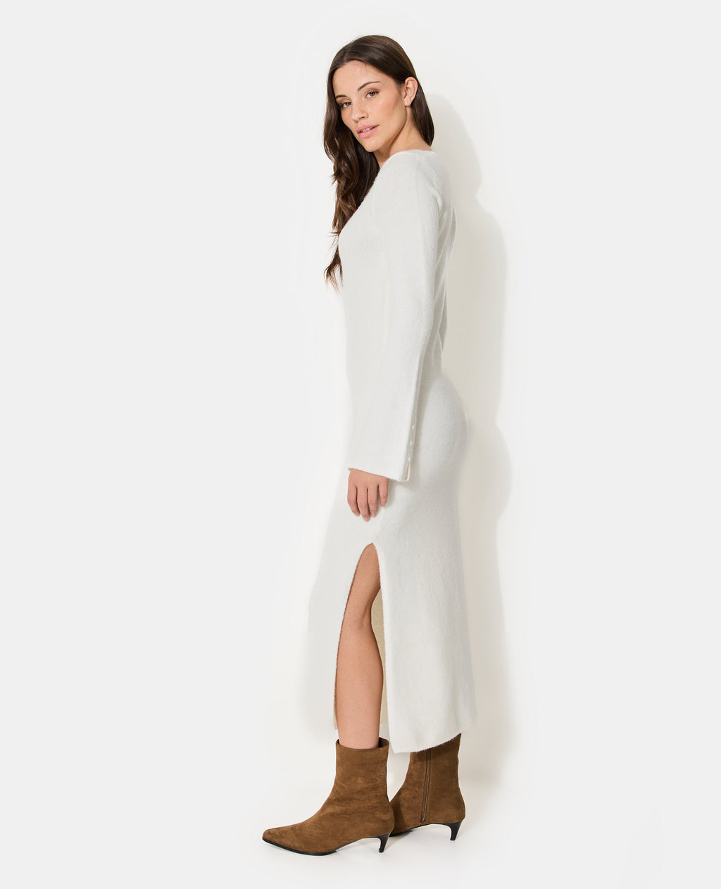 Robe longue en maille avec manches flare