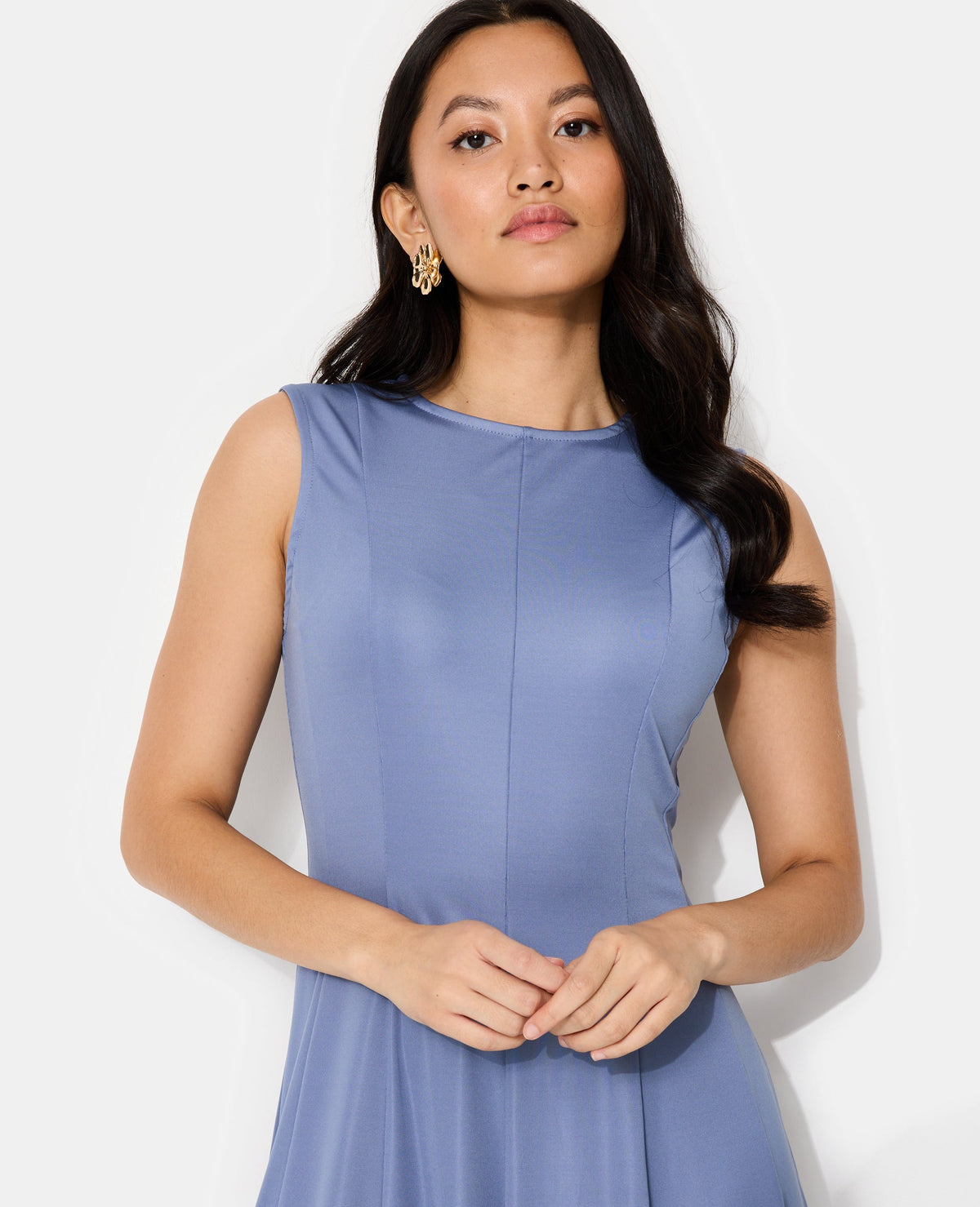 Robe longue sans manches en maille stretch