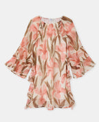 Robe courte en voile avec volants et motifs fleurs