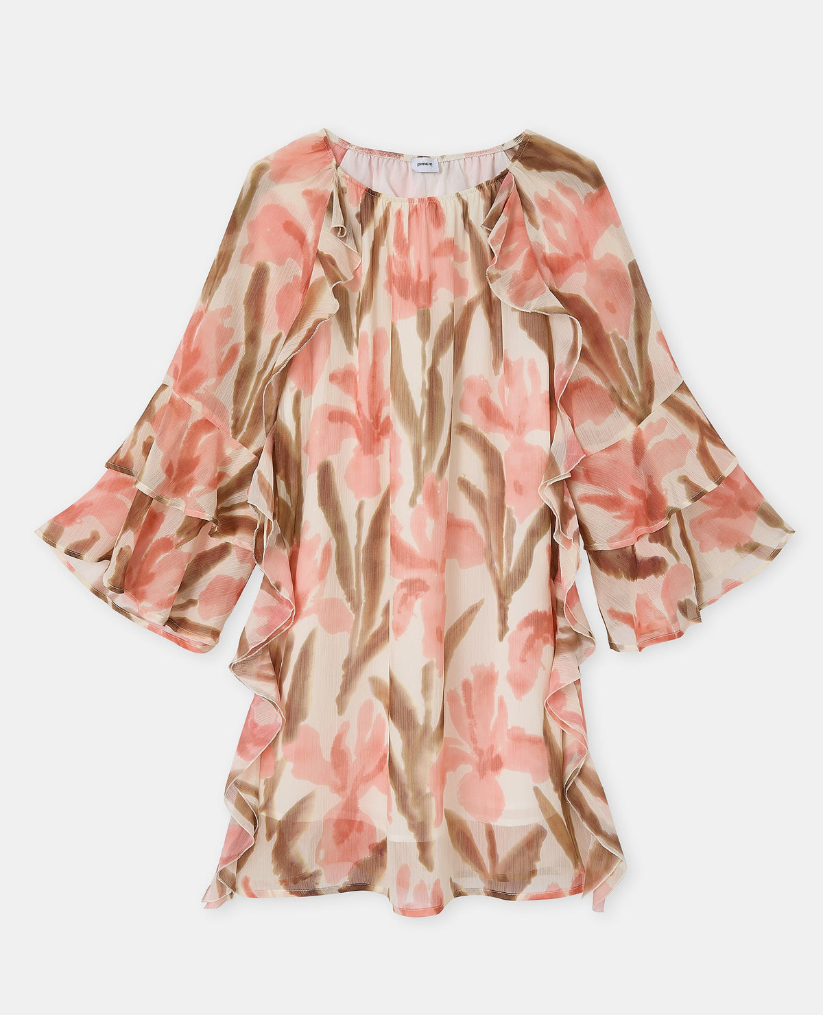 Robe courte en voile avec volants et motifs fleurs