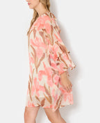 Robe courte en voile avec volants et motifs fleurs