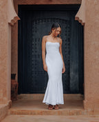 Robe longue évasée effet sirène avec bretelles