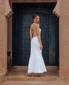 Robe longue évasée effet sirène avec bretelles
