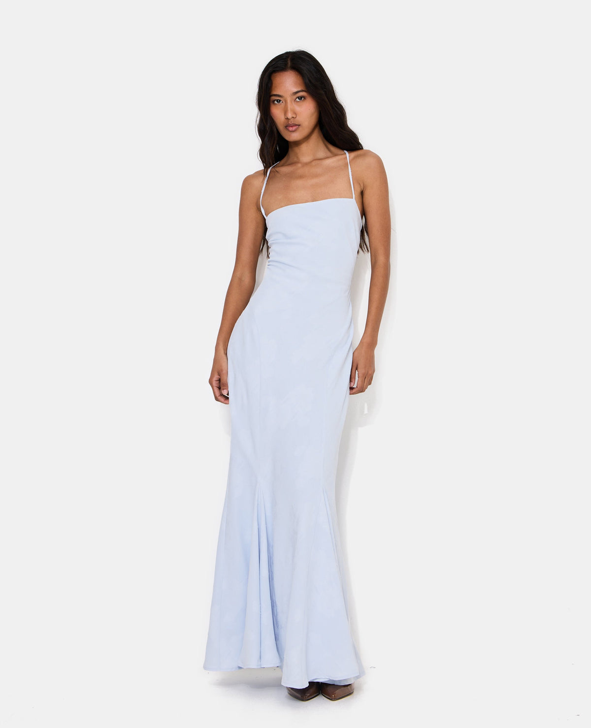Robe longue évasée effet sirène avec bretelles