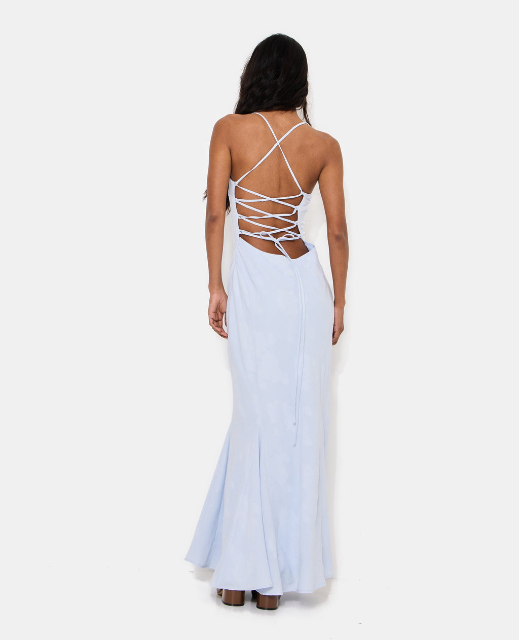 Robe longue évasée effet sirène avec bretelles