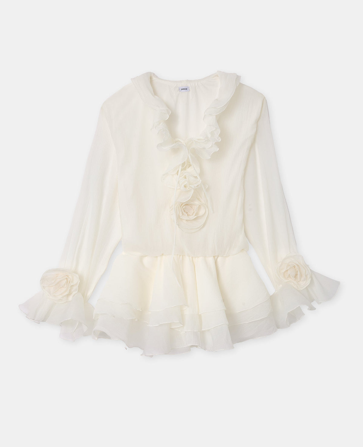 Robe courte en voile avec volants et fleurs