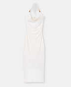 Robe longue dos-nu col bénitier avec perles