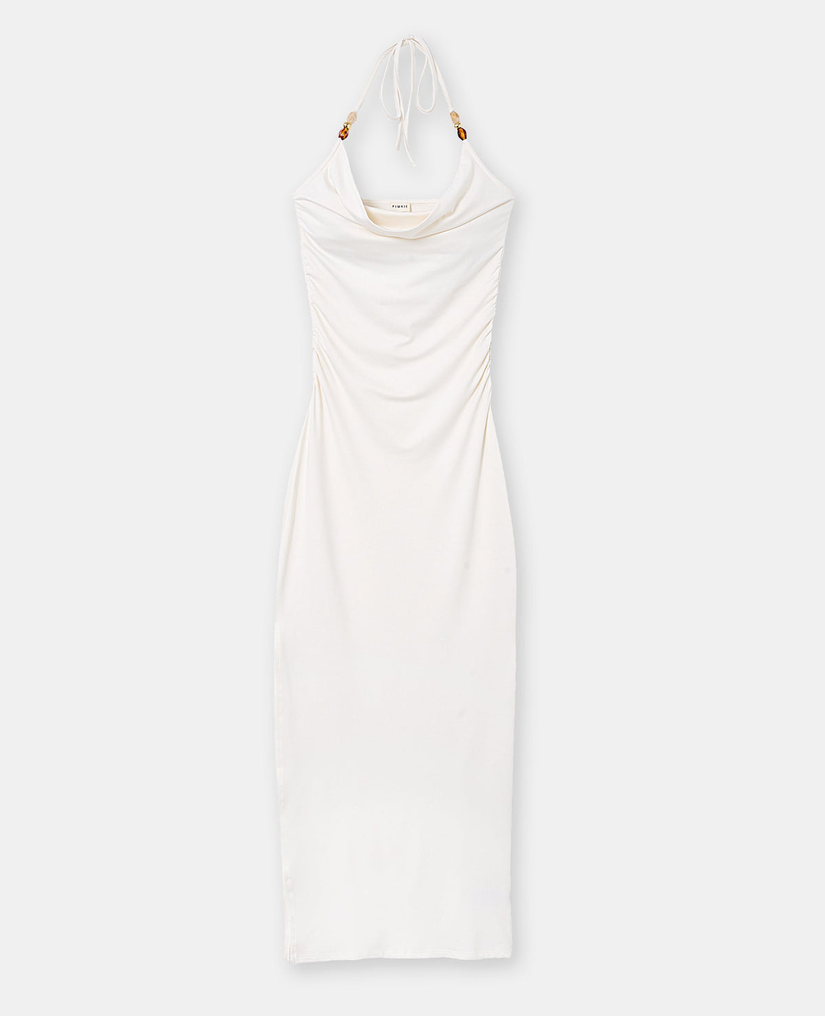 Robe longue dos-nu col bénitier avec perles