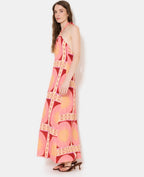 Robe longue dos-nu motif soleils
