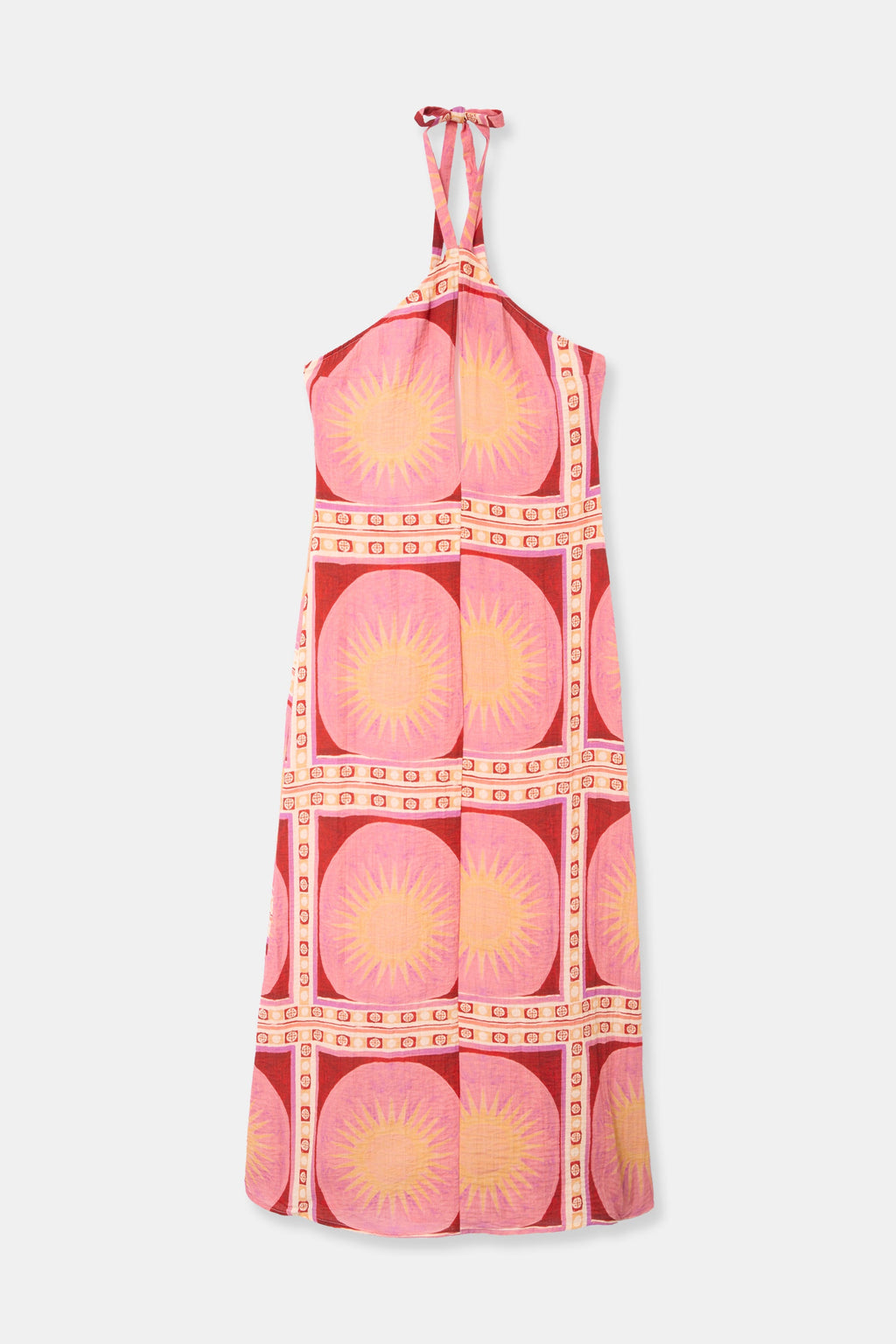 Robe longue dos-nu motif soleils
