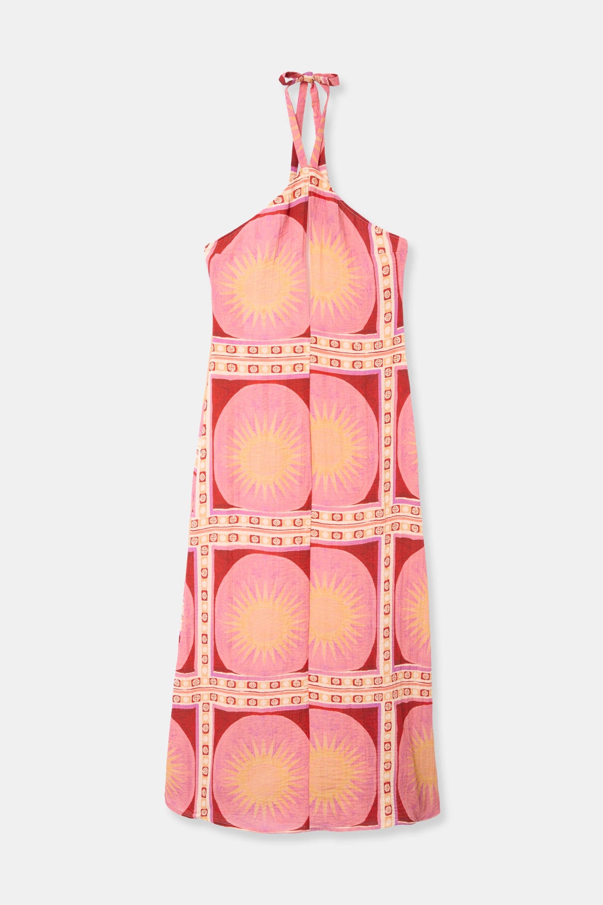 Robe longue dos-nu motif soleils