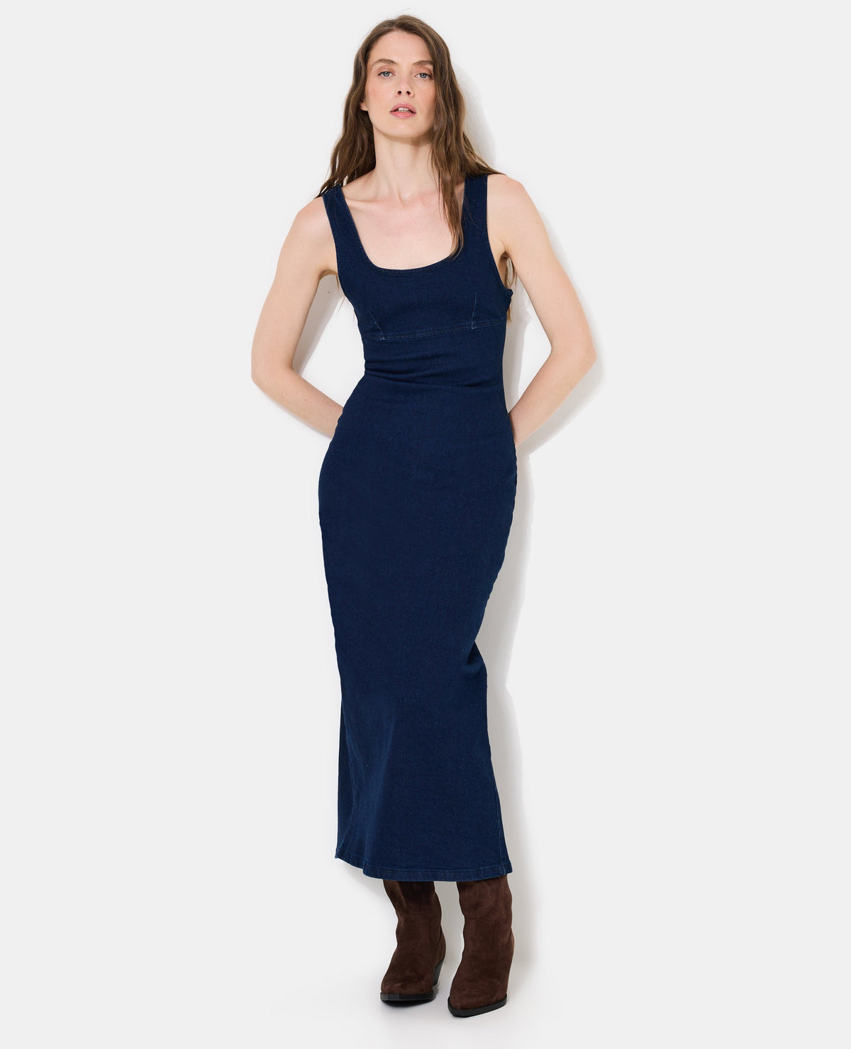 Robe longue et moulante en jean