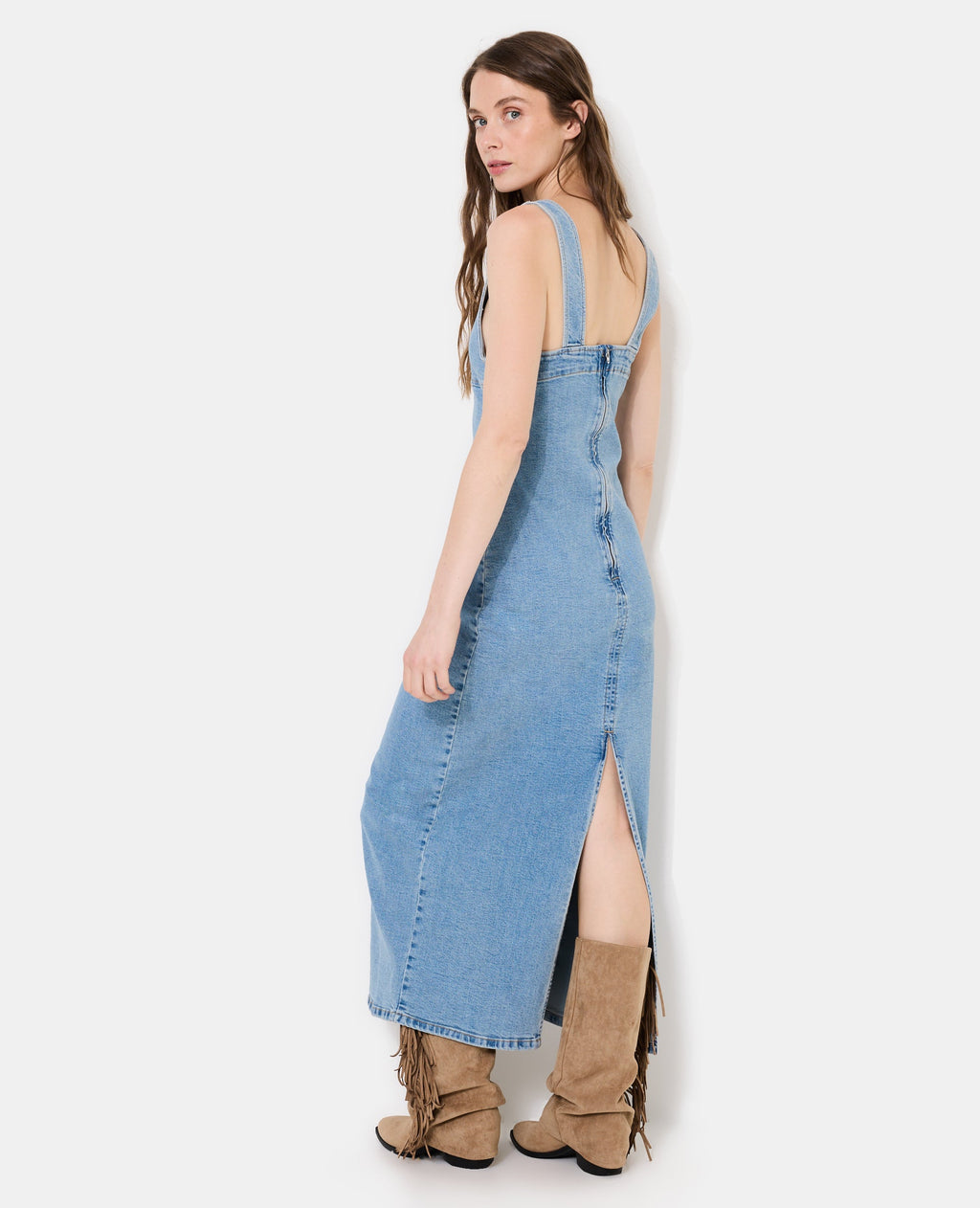 Robe longue et moulante en jean